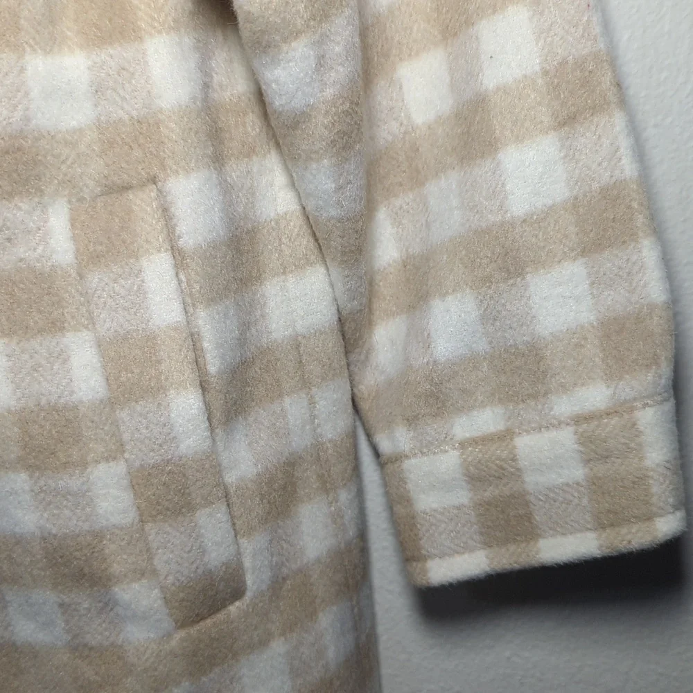 Rylee + Cru No-Collar Coat Oat Plaid Pattern Ivory Tan Wool Blend Girls Size 4-5 - Picture 3 of 5